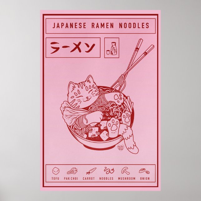 Póster Poster del gato japonés de fideos de Ramen (Frente)