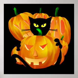 Póster Poster del gato negro y de las calabazas de