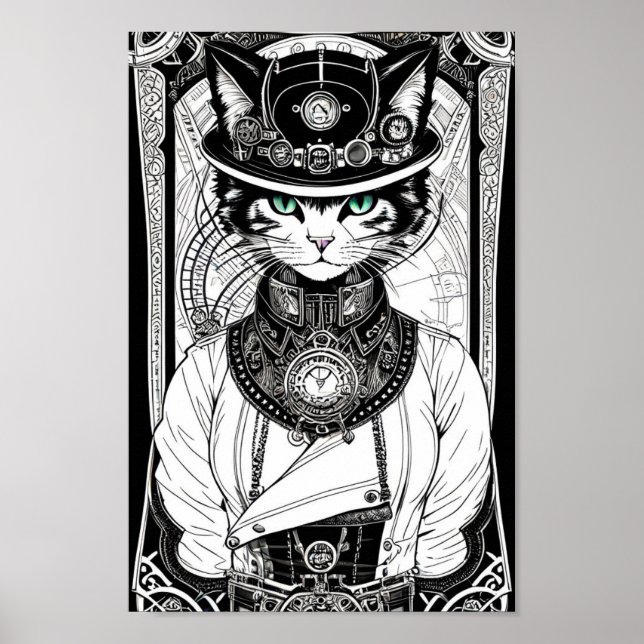 Póster Poster del gato Steampunk (Frente)