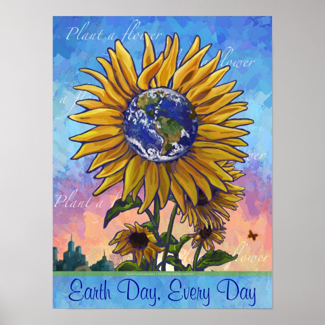 Póster Poster del girasol en el Día de la Tierra (Frente)