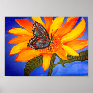 Póster Poster del girasol y de la mariposa