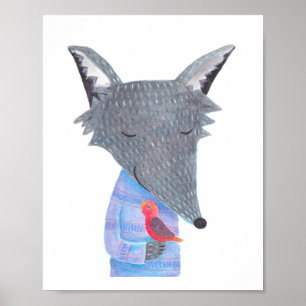 Póster Poster del Ilustracion de Woodland Red Bird Gray W
