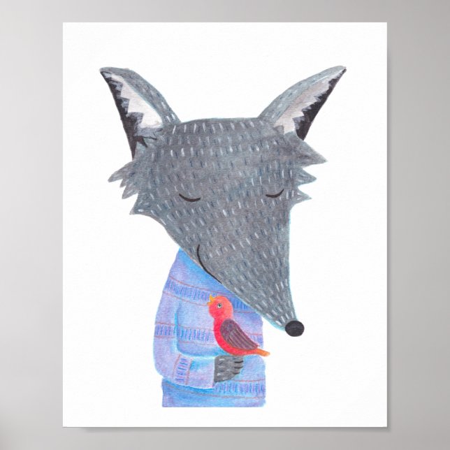 Póster Poster del Ilustracion de Woodland Red Bird Gray W (Frente)