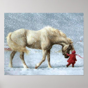 Póster Poster del invierno del caballo y del chica