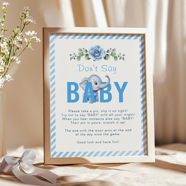Póster Poster del juego del Elephant Baby Shower - "No di (Don't Say Baby Baby Shower Sign)