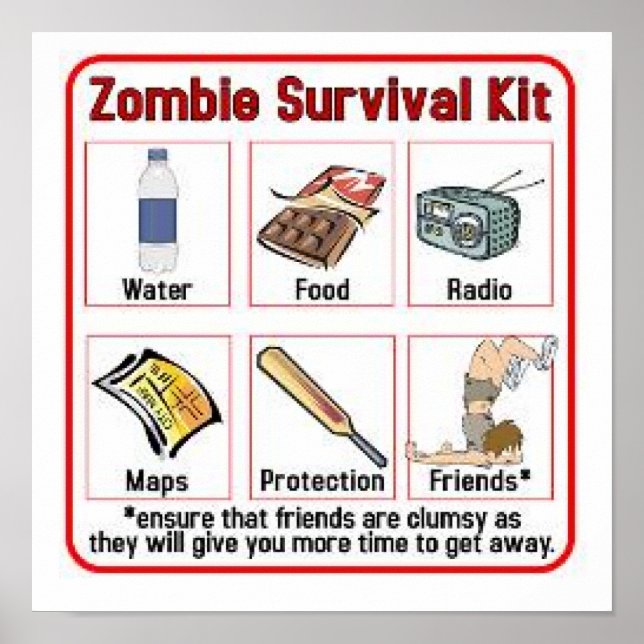Póster Poster del kit de supervivencia para zombis (Frente)