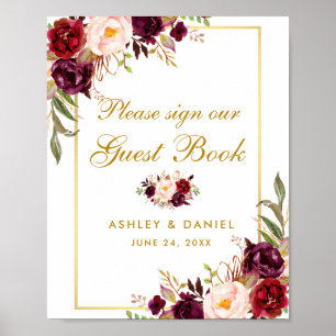 Póster Poster del libro de Bodas Floral Burgundy Gold