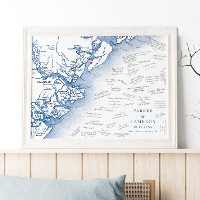Póster Poster del libro de invitados de Hilton Head Islan (Hilton Head Island SC map Alternative Guest Book Poster for guests to sign by Coastal Map Designs
)