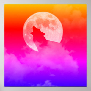 Póster poster del lobo al atardecer