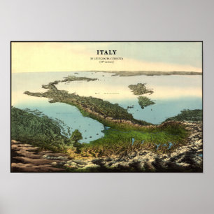 Póster Poster del Mapa 3D Vintage de Italia (siglo XIX)