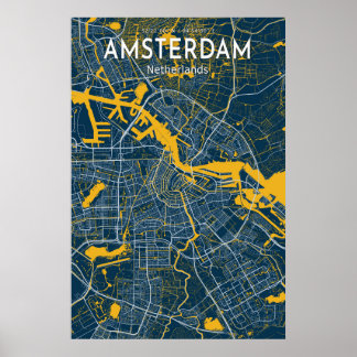Póster Poster del Mapa Azul de Ámsterdam, Mapa Azul de Ám