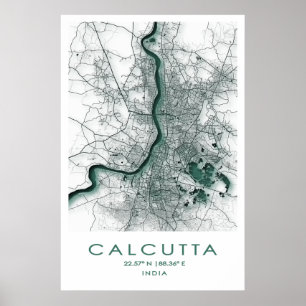 Póster Poster del mapa Calcuta/Kolkata  Bengala Occidenta