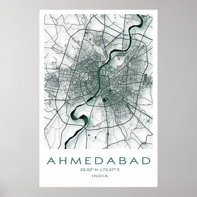 Póster Poster del mapa de Ahmedabad | Gujarat | India (Frente)