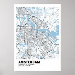 Póster Poster del Mapa de Amsterdam - Mapa Blanco de Amst