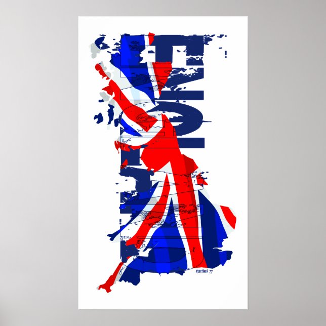 Póster Poster del Mapa de Bandera de Inglaterra 02 (Frente)