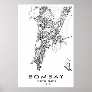 Póster Poster del mapa de Bombay/Mumbai Maharashtra I