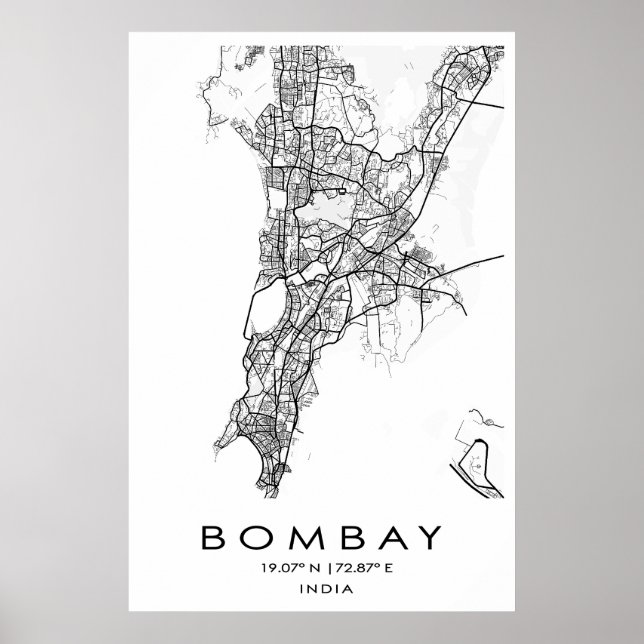 Póster Poster del mapa de Bombay/Mumbai | Maharashtra | I (Frente)