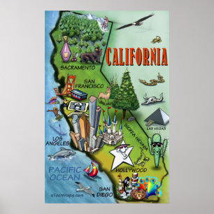 Póster Poster del mapa de California