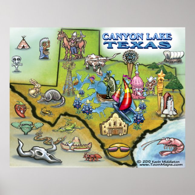 Póster Poster del Mapa de Canyon Lake TEXAS (Frente)