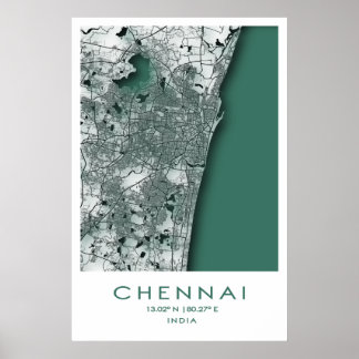 Póster Poster del mapa de Chennai| Madras| Tamil Nadu| In
