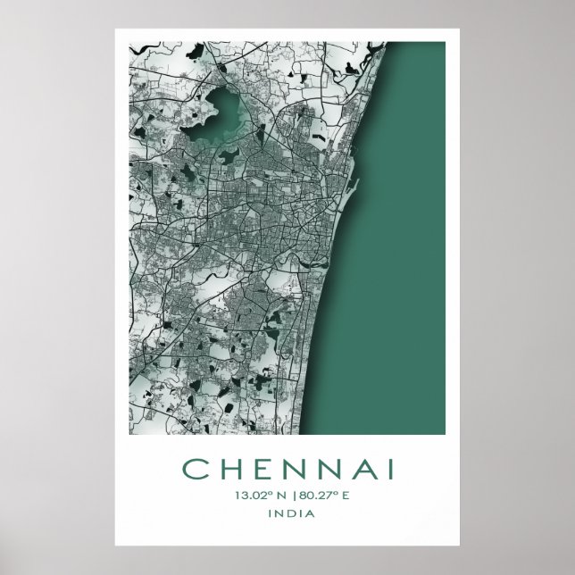 Póster Poster del mapa de Chennai| Madras| Tamil Nadu| In (Frente)