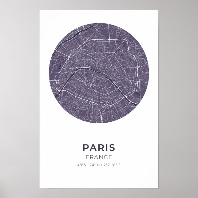 Póster Poster del Mapa de Círculo Púrpura de París Franci (Frente)