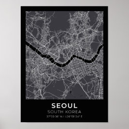 Póster Poster del Mapa de Ciudad Negra de Seúl, Corea del