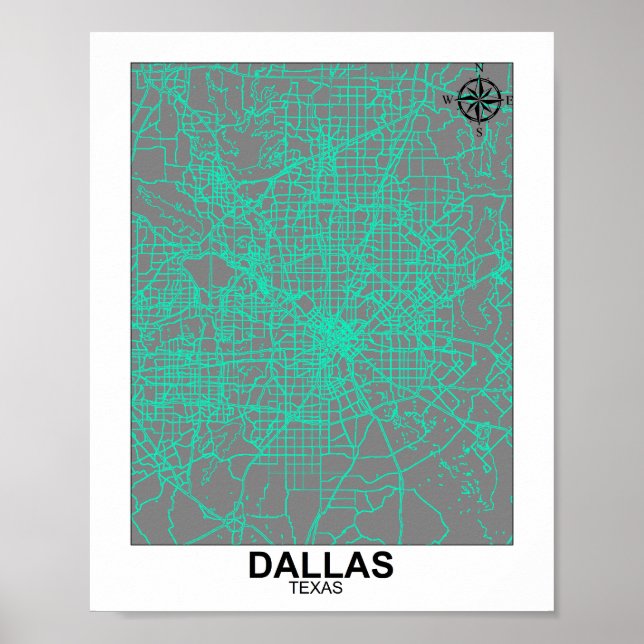 Póster Poster del Mapa de Dallas (Frente)