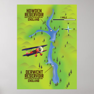 Póster Poster del mapa de embalses de Derwent & Howden
