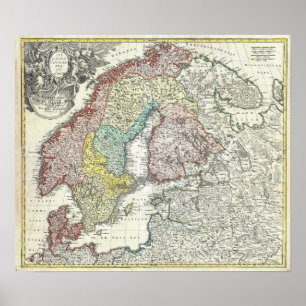 Póster Poster del mapa de Escandinavia de Vintage