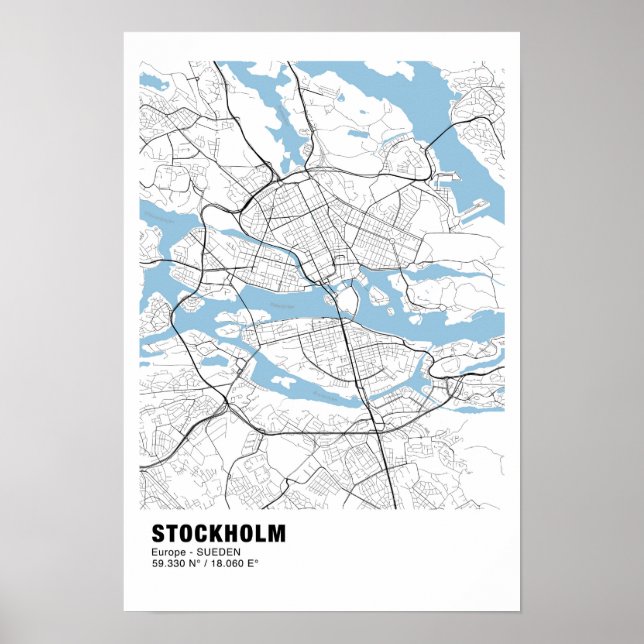 Póster Poster del mapa de Estocolmo - Poster blanco de Su (Frente)