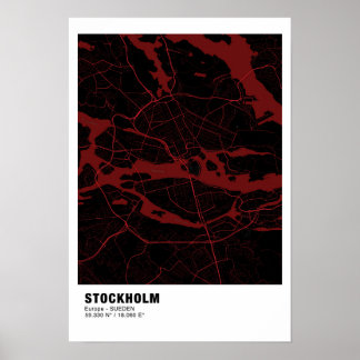Póster Poster del mapa de Estocolmo - Poster rojo de Suec