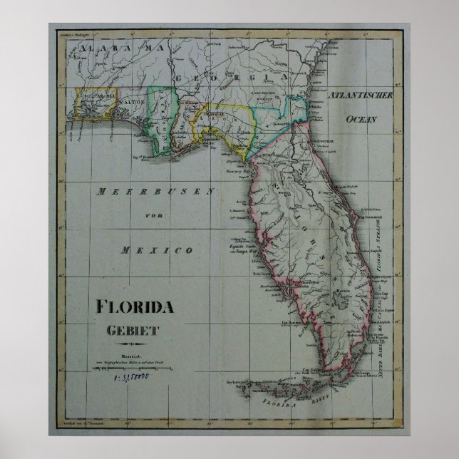 Póster poster del mapa de Florida de 1823 (Frente)