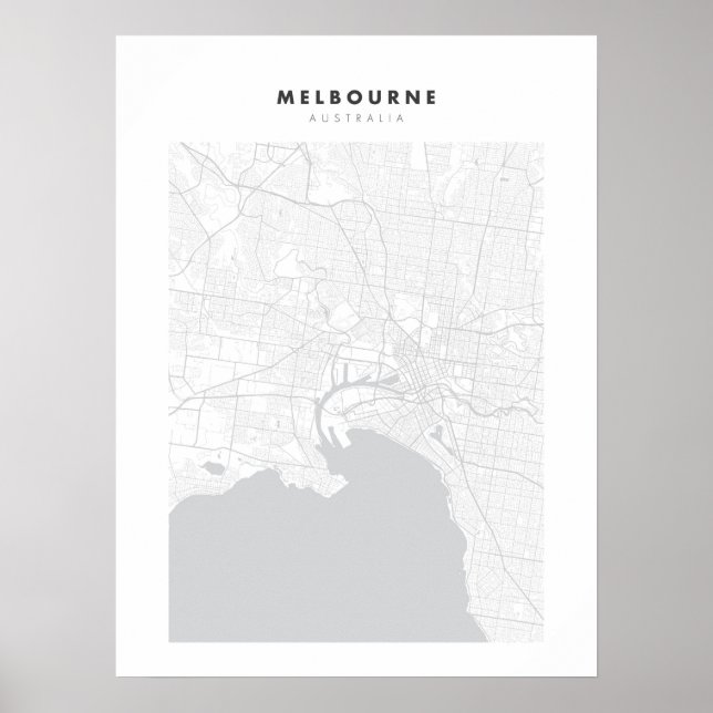 Póster Poster del mapa de la ciudad blanca de Melbourne (Frente)