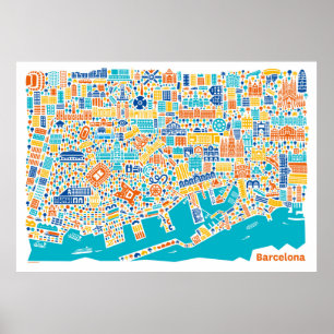 Póster Poster del Mapa de la Ciudad de Barcelona de Viani
