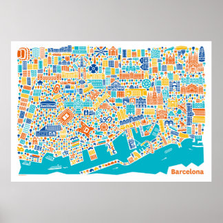 Póster Poster del Mapa de la Ciudad de Barcelona de Viani