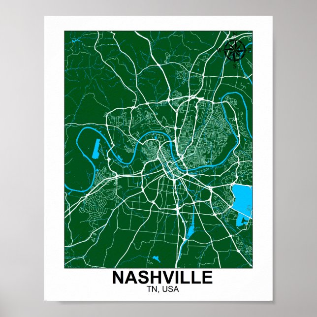 Póster Poster del mapa de la ciudad de Nashville (Frente)