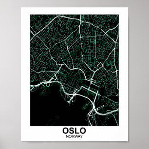 Póster Poster del Mapa de la Ciudad de Oslo,