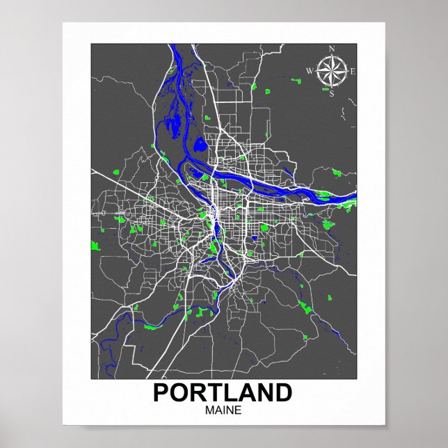 Póster Poster del mapa de la ciudad de Portland (Frente)