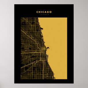 Póster Poster del Mapa de la Ciudad Dorada de Chicago
