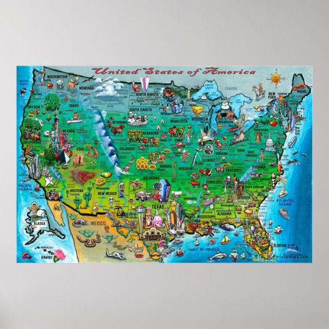 Póster Poster del Mapa de la Diversión de los Estados Uni (Frente)