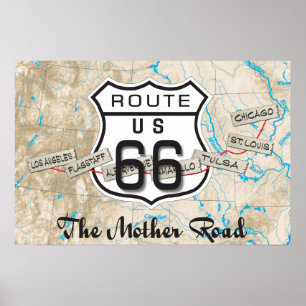 Póster Poster del mapa de la ruta 66