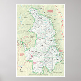 Póster Poster del mapa de la secoya y de reyes Canyon