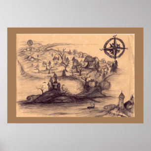 Póster Poster del mapa de la tierra de la fantasía