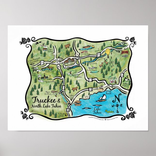 Póster Poster del Mapa de Lago Norte de Tahoe (Frente)