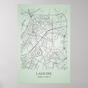 Póster Poster del Mapa de Lahore Hoja de Ruta de la Ciu