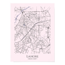 Poster del Mapa de Lahore (rosa, mate)