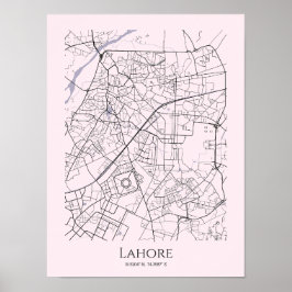 Póster Poster del Mapa de Lahore (rosa, mate)