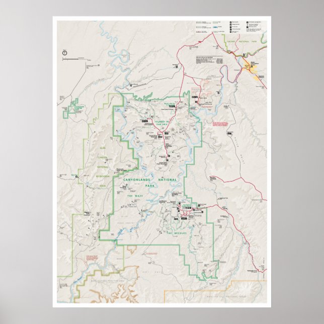 Póster Poster del mapa de las tierras del cañón (Utah) (Frente)
