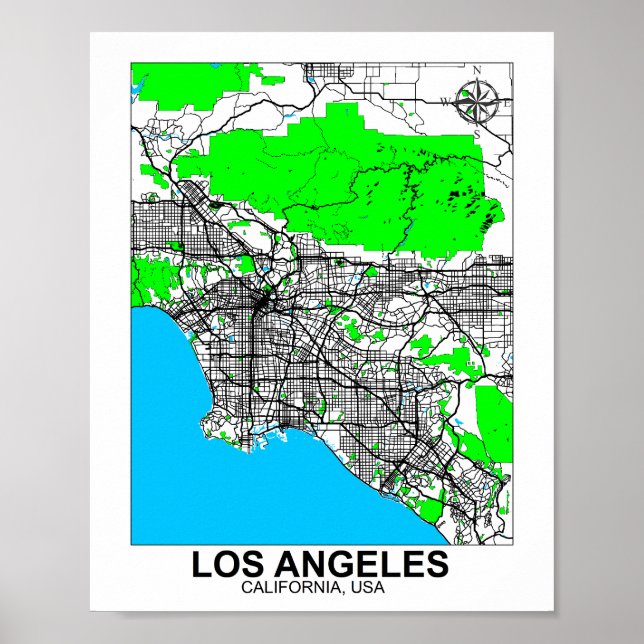 Póster Poster del mapa de Los Ángeles (Frente)